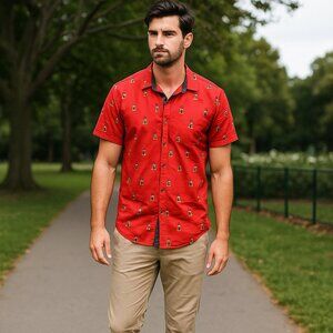 Free Planet Red What's Crackin? Men LShort Sleeve Casual Art 2 Wear Preppy Shirt